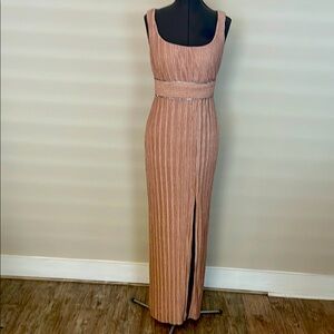 Adrianna Papell Pink Pleated Sheath Maxi Dress Square Neck